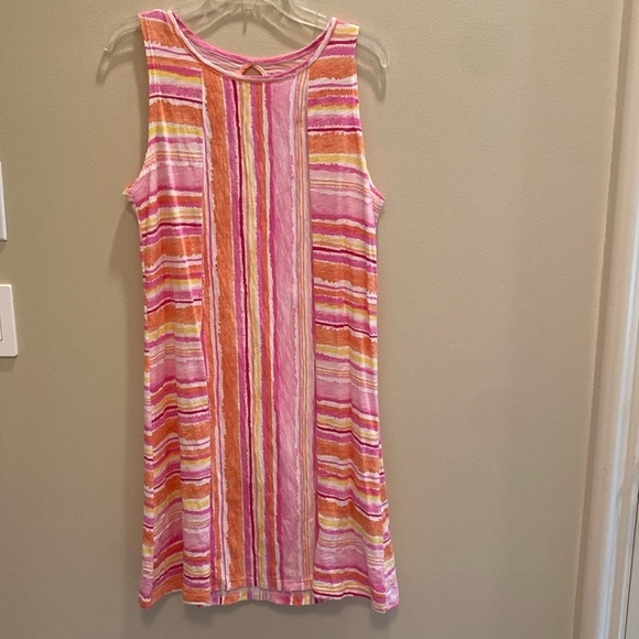 Escape by Habitat Cotton Key Hole Tank Dress Pink Yellow Orange Stripe Size M - Picture 1 of 7
